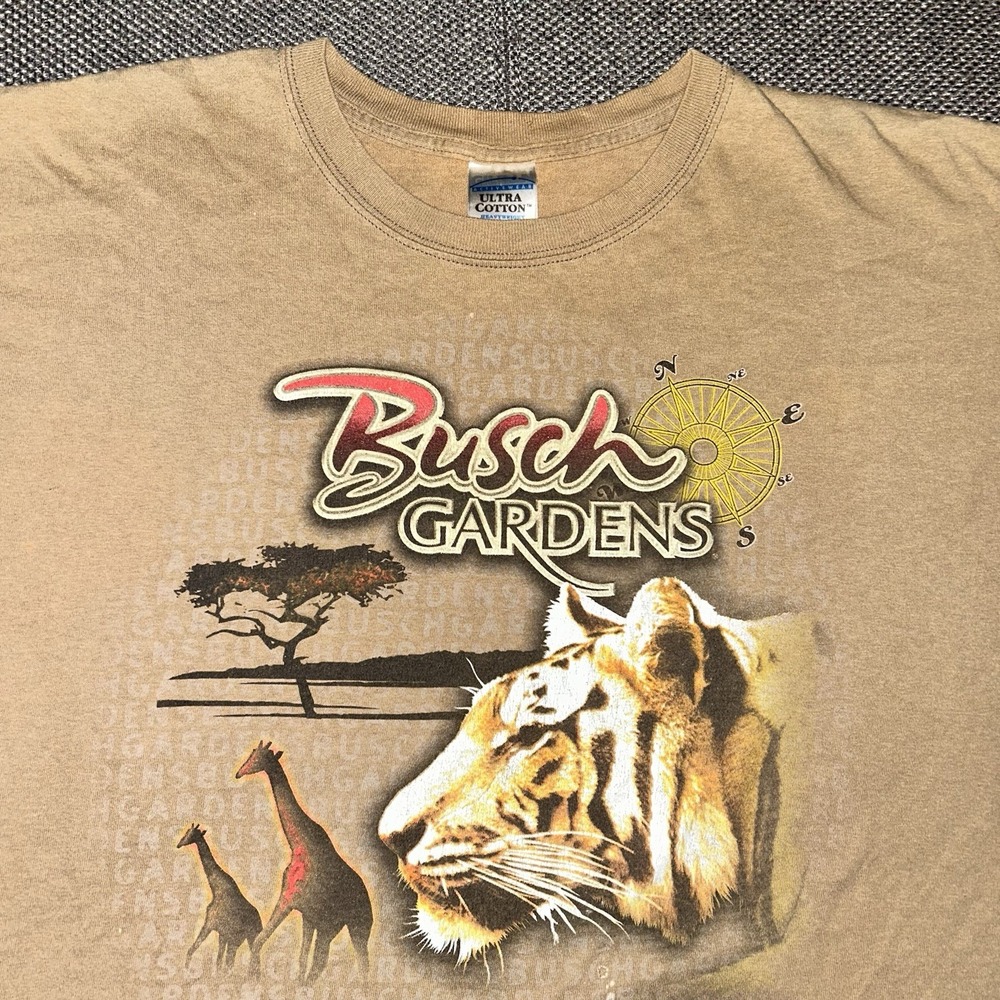 Vintage 90s Busch Gardens Florida Tiger and Giraffe Cotton T-Shirt Men's XXL 2XL